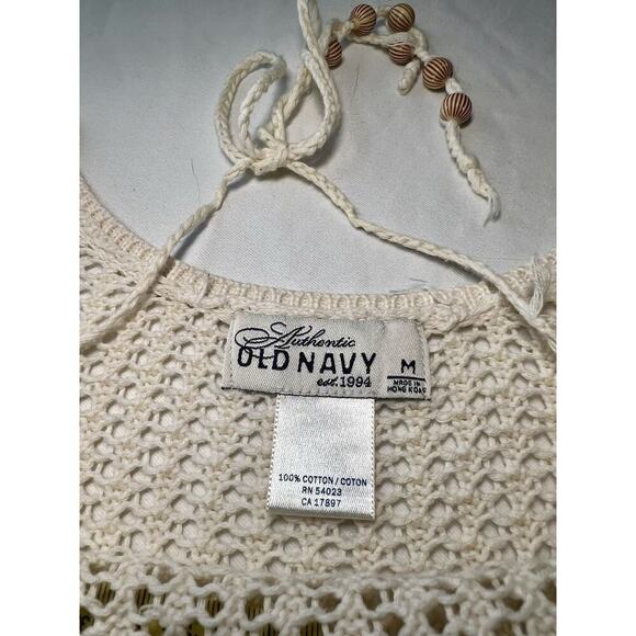 Vintage Old Navy Top Beige MED Open Weave Tie Back Y2K 90s Beach Boho - Picture 3 of 6